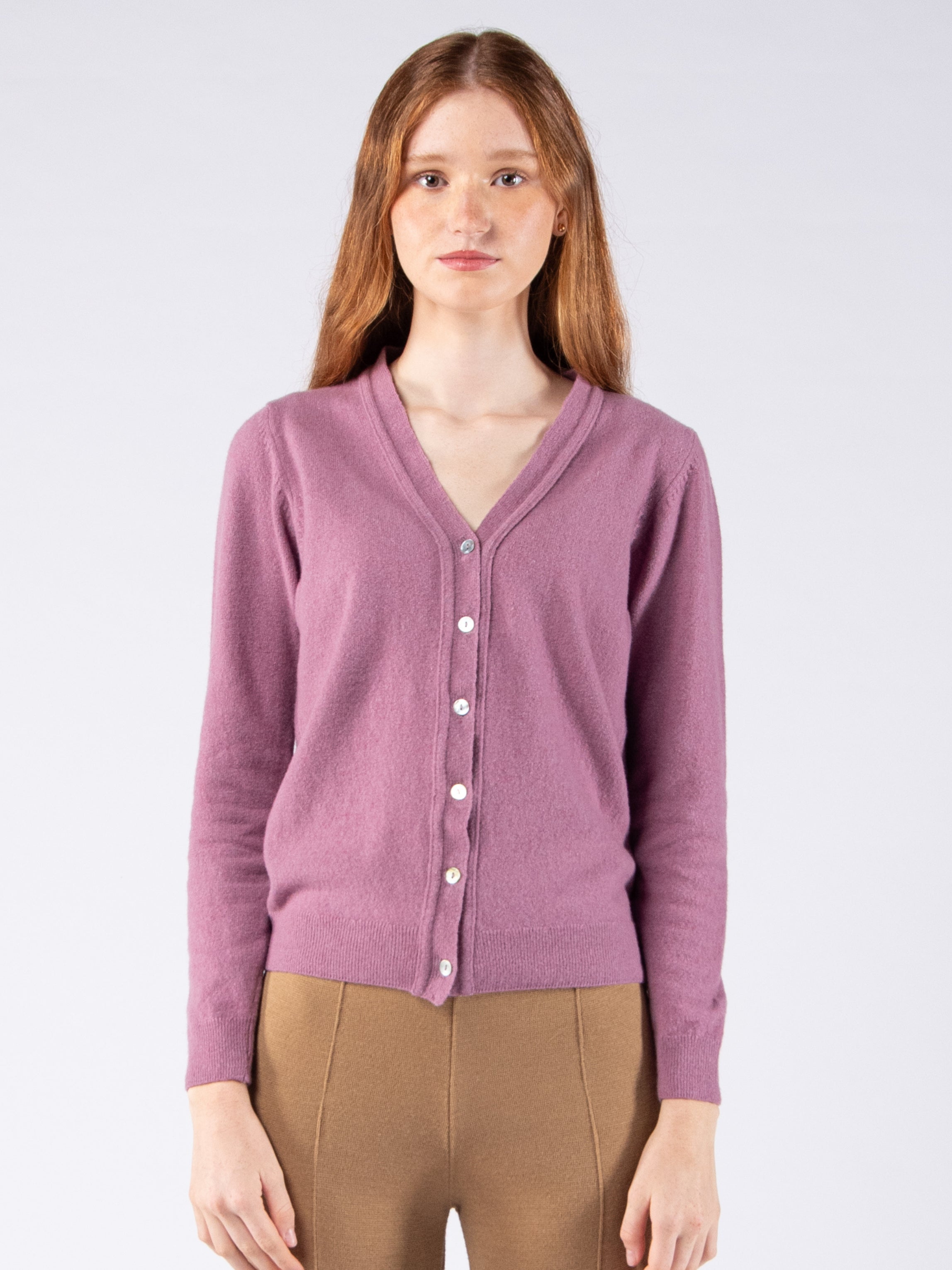 Lambswool V-neck Cardigan - Lavender