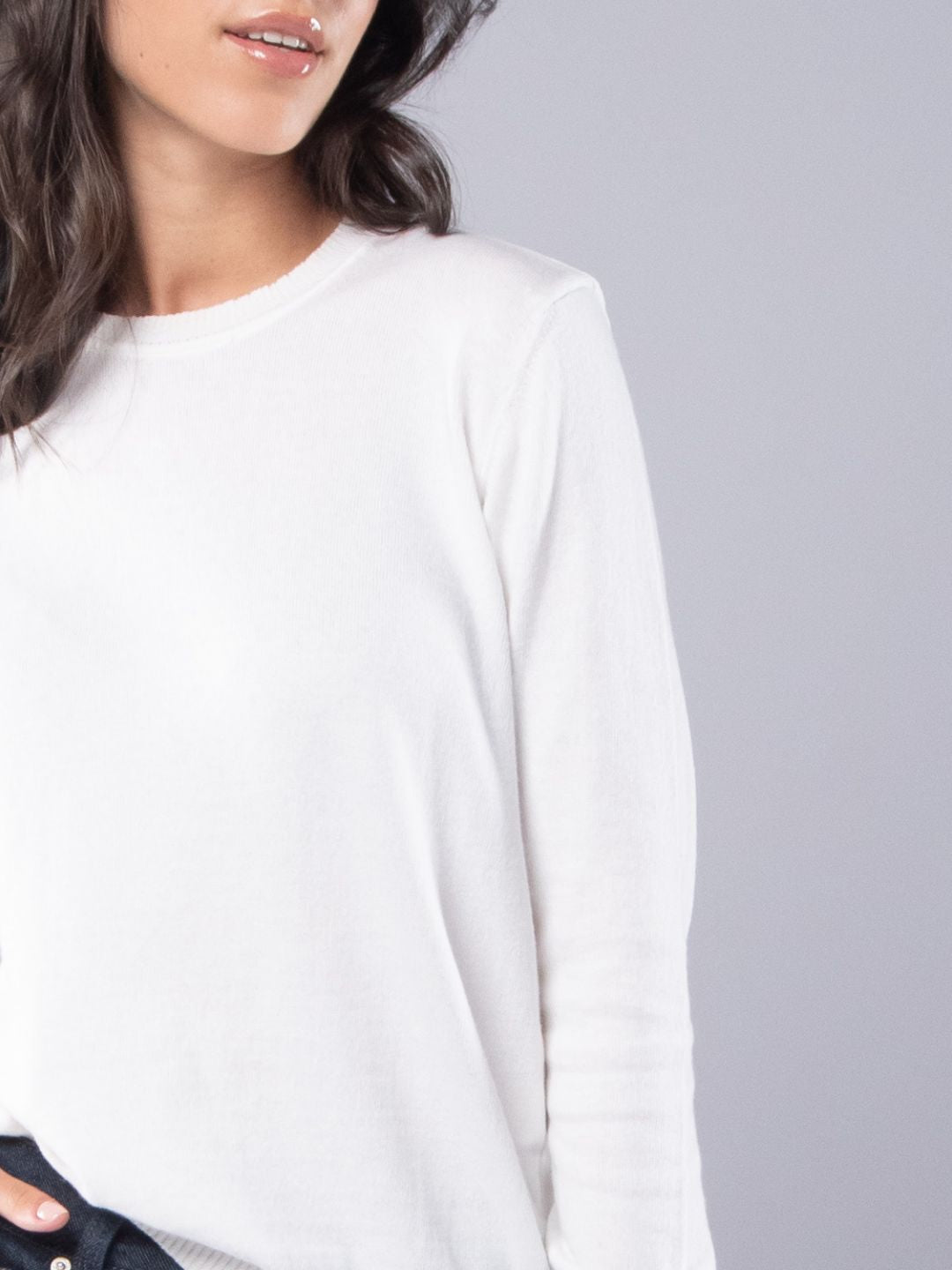 Camisolas de Malha Achega - Camisola de malha para senhora em algodão orgânico com decote redondo na cor branca