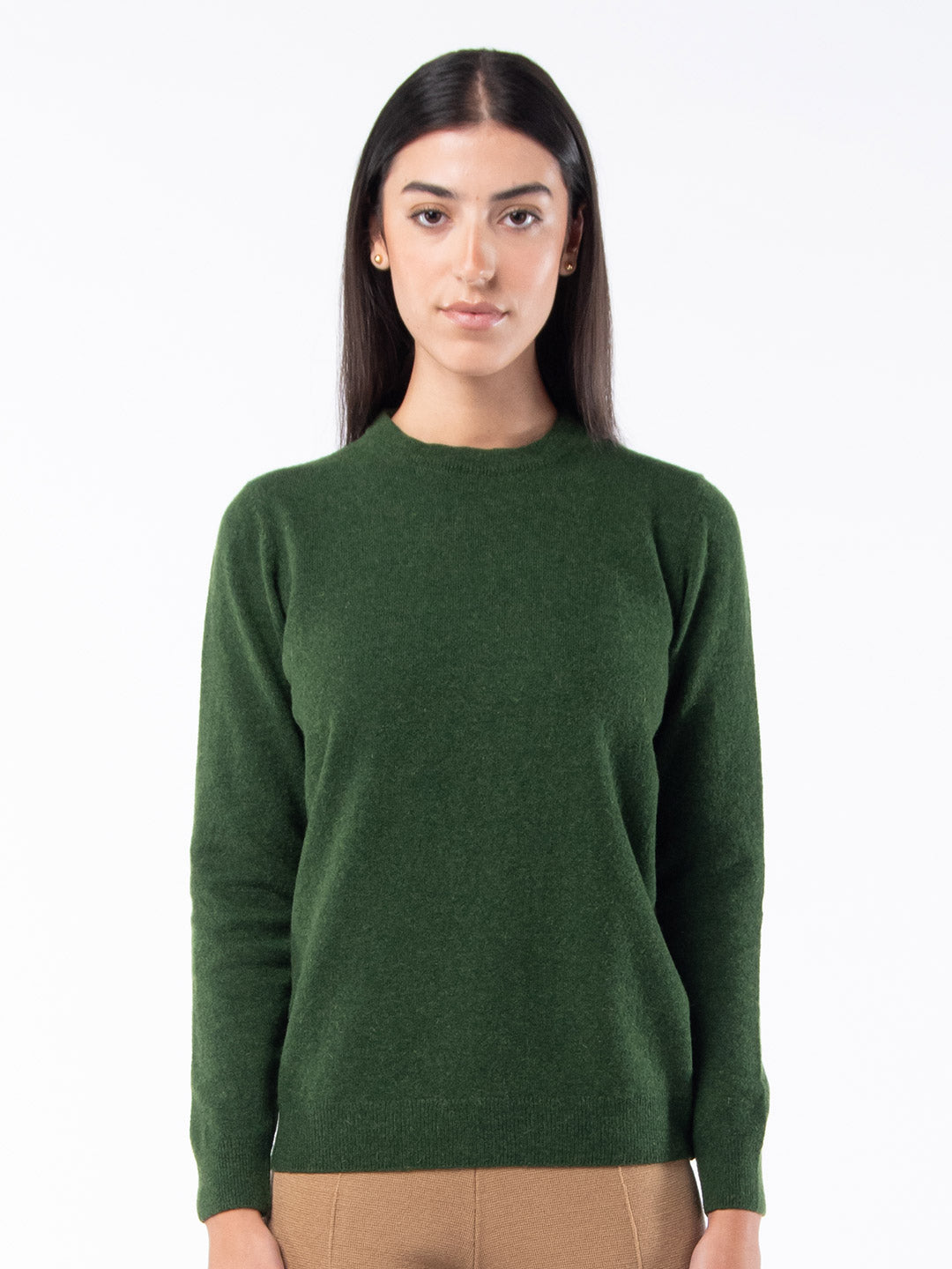 Camisolas de Malha Achega - Camisola de malha para senhora em lambswool com decote redondo na verde musgo.
