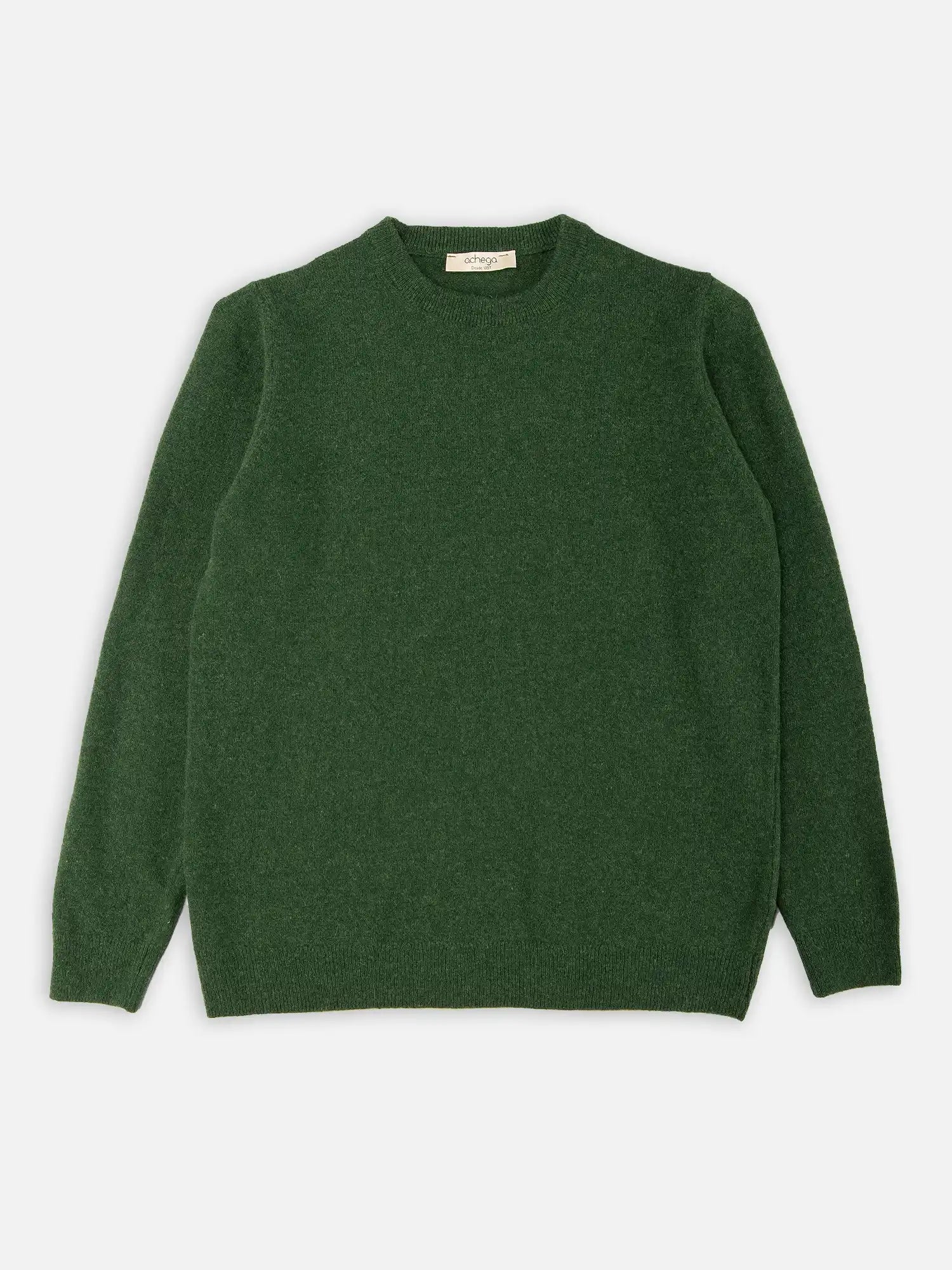 Camisolas de Malha Achega - Camisola de malha para senhora em lambswool com decote redondo na verde musgo