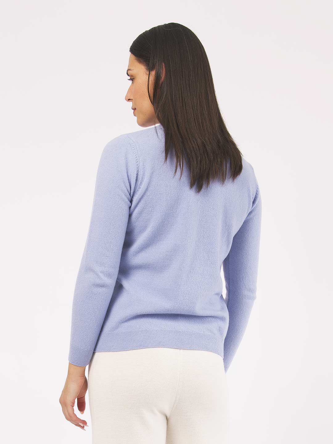 Camisolas de Malha Achega - Camisola de malha para senhora em lambswool com decorte redondo na cor azul claro