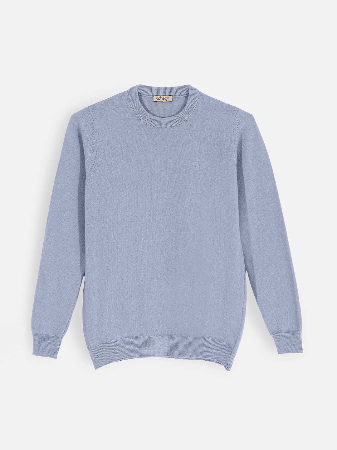 Camisolas de Malha Achega - Camisola de malha para senhora em lambswool com decorte redondo na cor azul claro