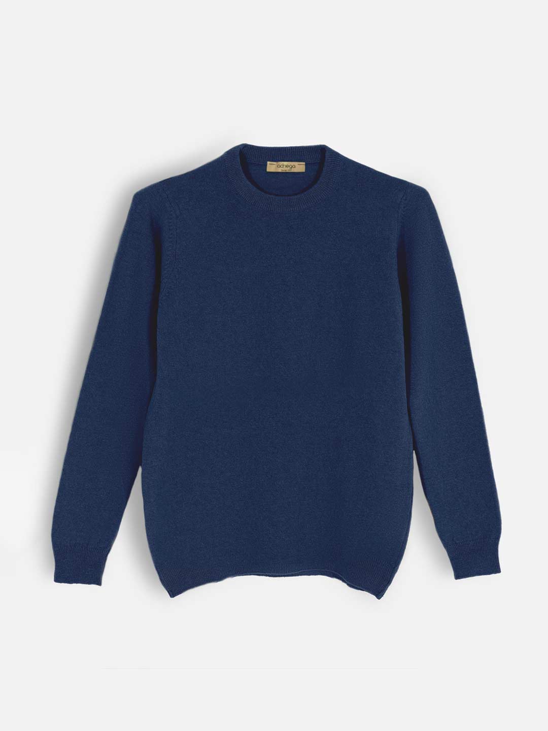 Camisolas de Malha Achega - Camisola de malha para senhora em lambswool com decorte redondo na cor azul indigo