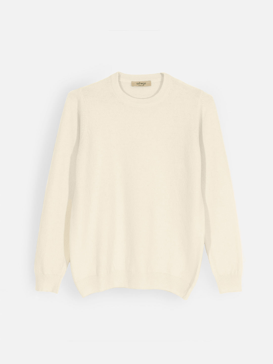 Camisolas de Malha Achega - Camisola de malha para senhora em lambswool com decorte redondo na cor branco pérola