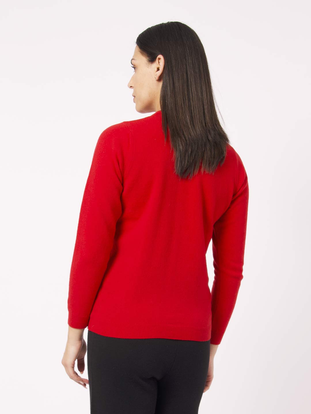 Camisolas de Malha Achega - Camisola de malha para senhora em lambswool com decorte redondo na cor vermelho
