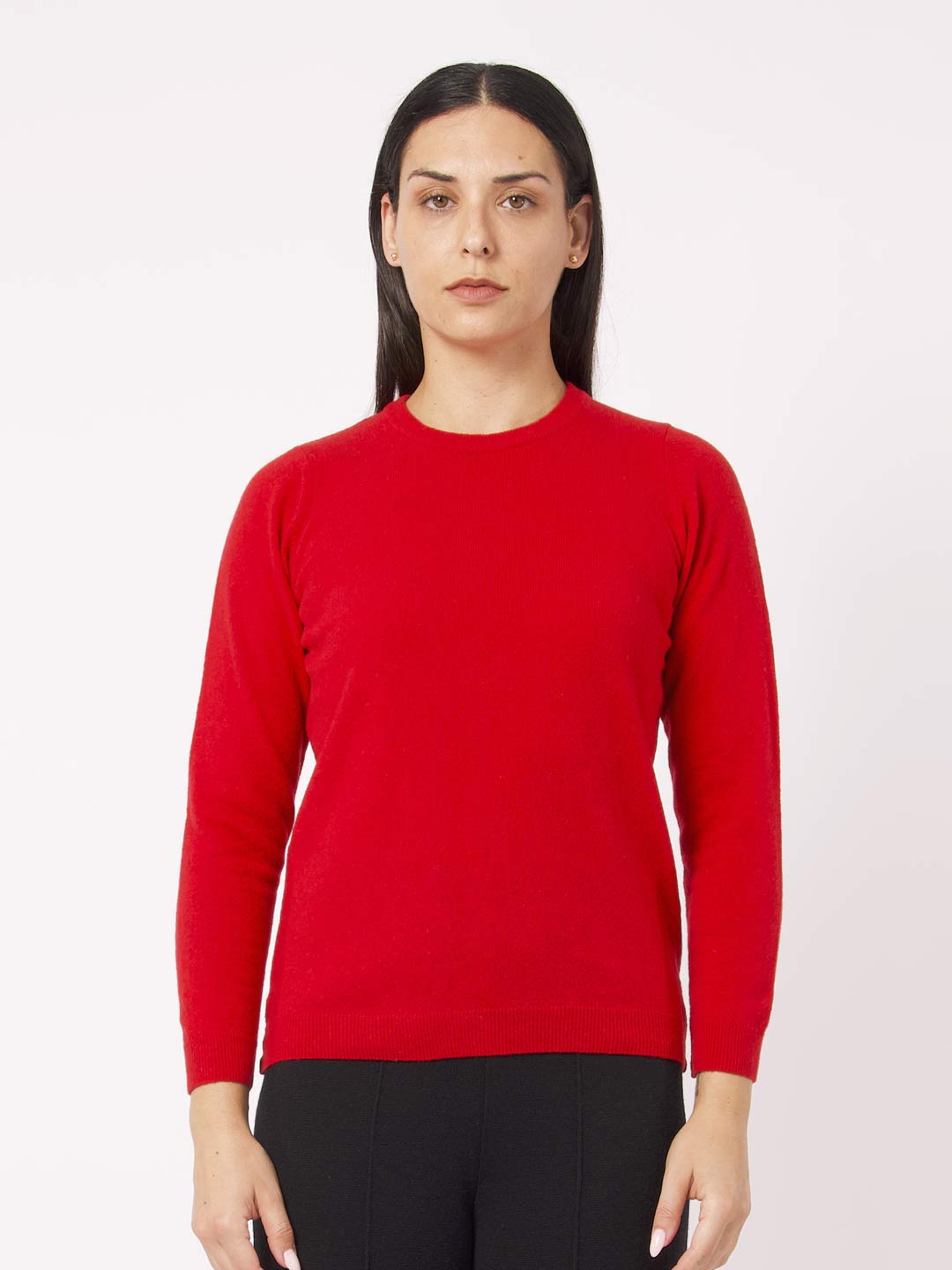 Camisolas de Malha Achega - Camisola de malha para senhora em lambswool com decorte redondo na cor vermelho