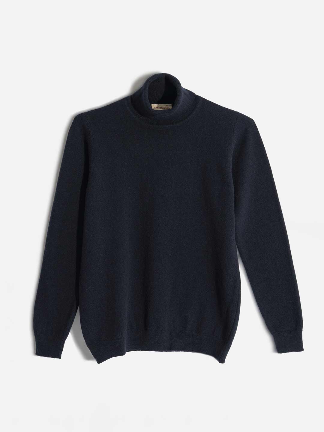 Camisolas de Malha Achega - Camisola de gola alta em lambswool na cor azul marinho