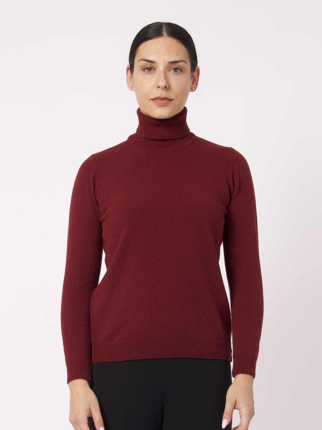 Camisolas de Malha Achega - Camisola de gola alta em lambswool na cor bordeaux
