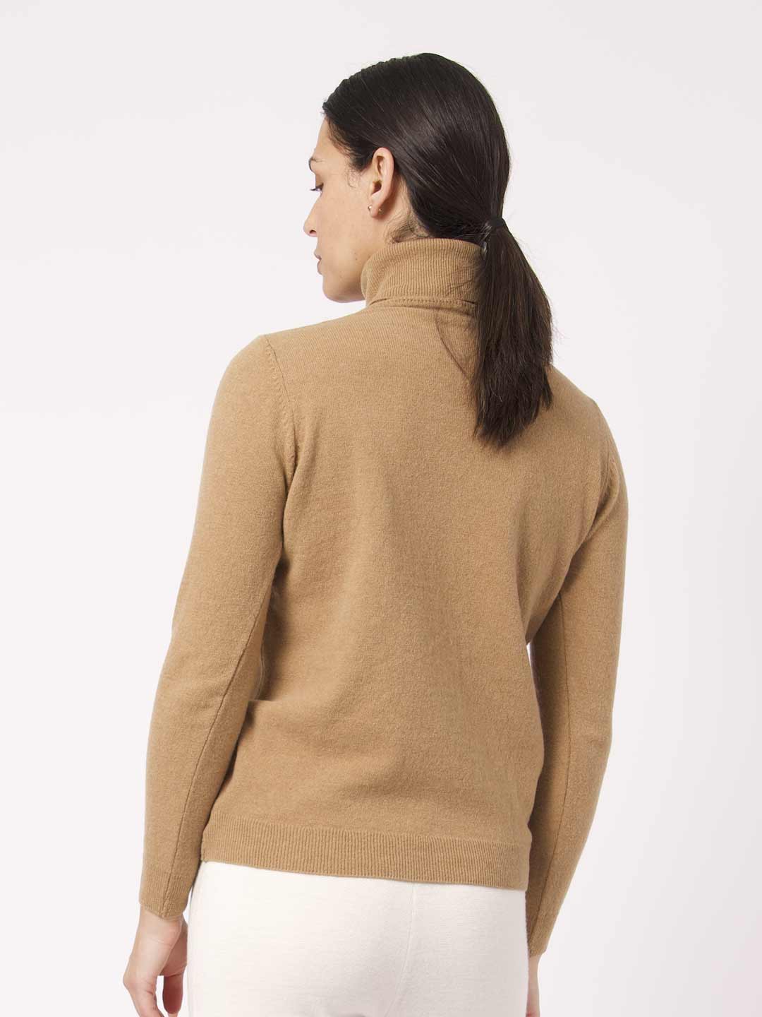 Achega Knit Sweaters - Lambswool turtleneck sweater in camel color