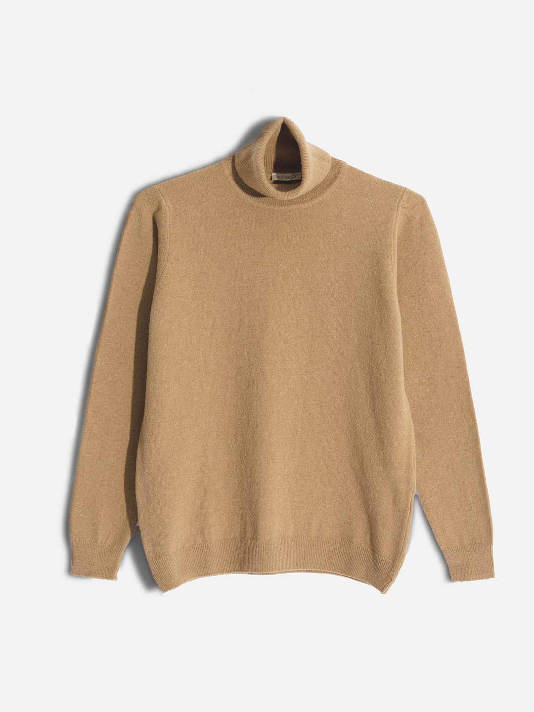 Achega Knit Sweaters - Lambswool turtleneck sweater in camel color