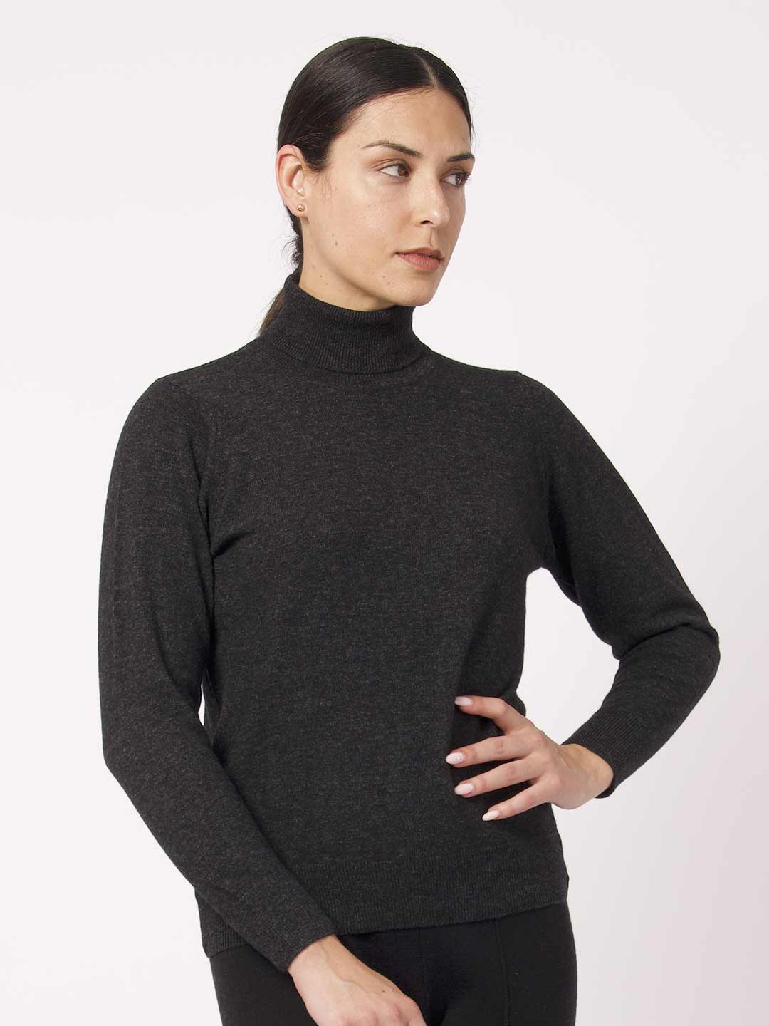 Achega Knit Sweaters - Jersey de cuello alto de lana de cordero en gris