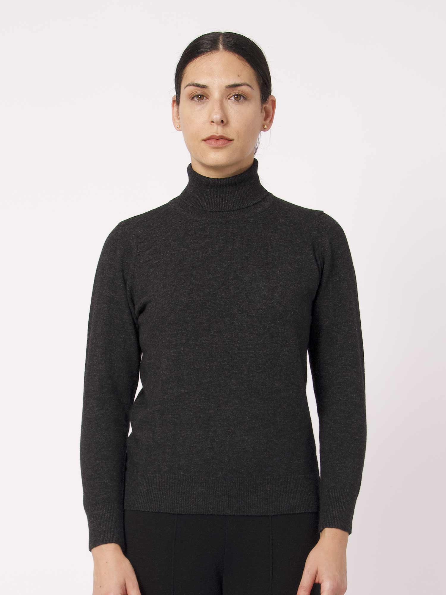 Achega Knit Sweaters - Jersey de cuello alto de lana de cordero en gris