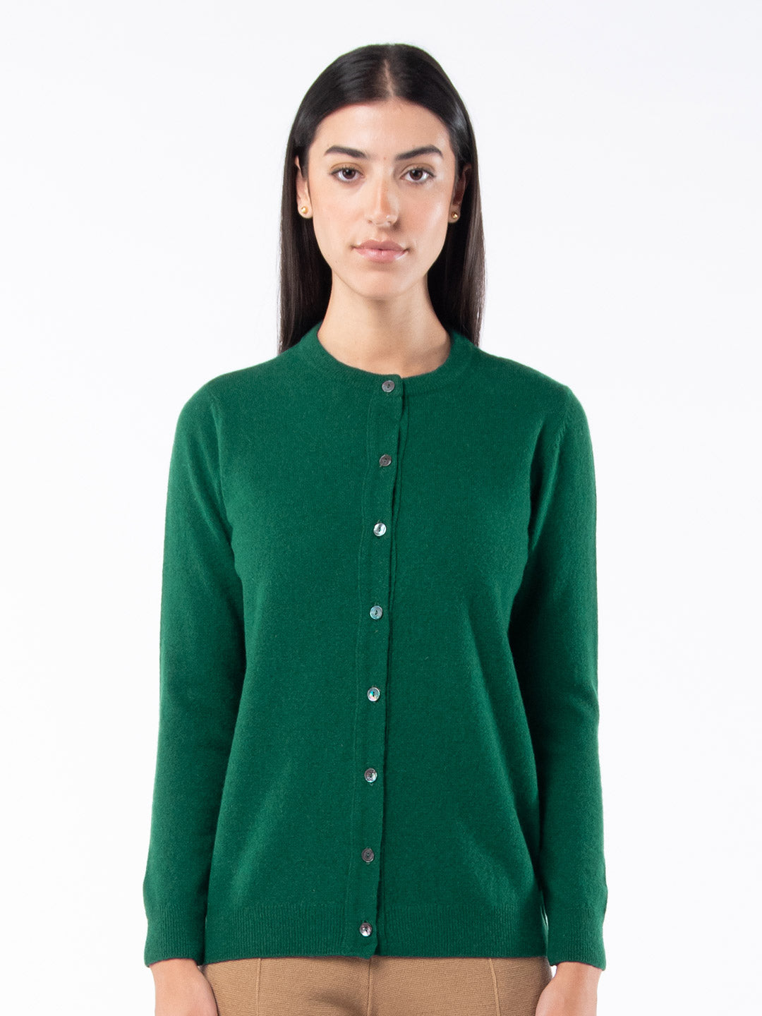 Casaco de Decote Redondo em Lambswool - Verde Garrafa
