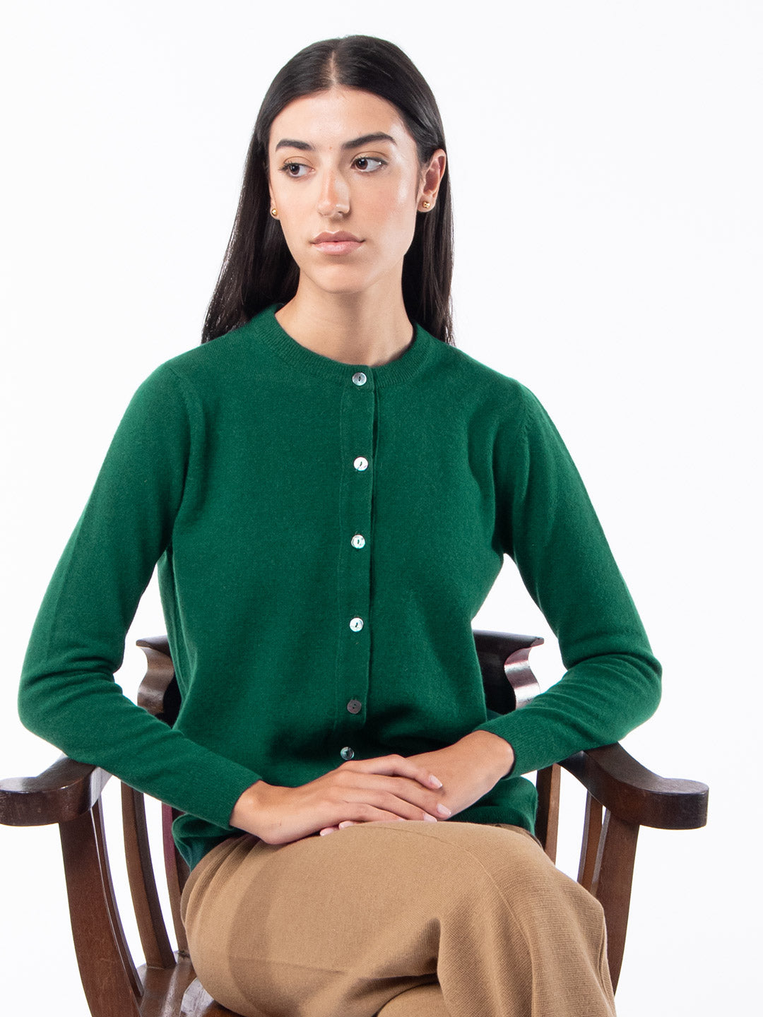 Casaco de Decote Redondo em Lambswool - Verde Garrafa