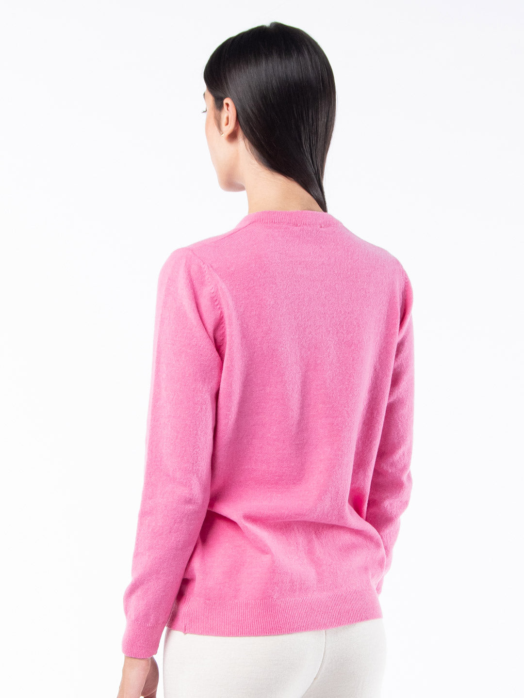 Casaco de Decote Redondo em Lambswool - Rosa Lady