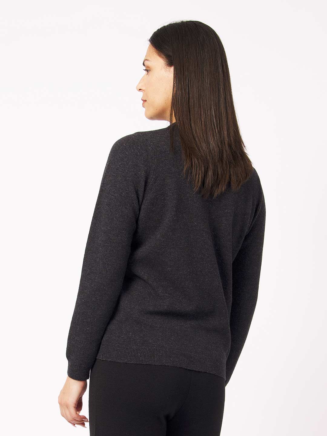 Achega Knitwear Chaquetas - Chaqueta gris de mujer de lana de cordero con cuello redondo y botones