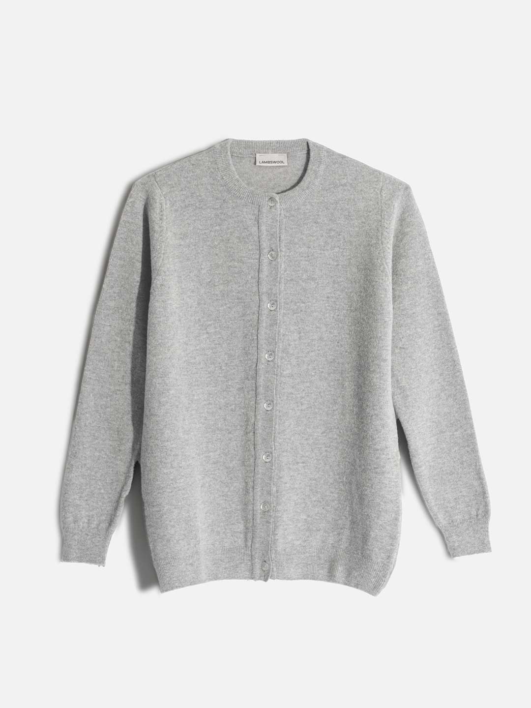 Achega Knitwear Chaquetas - Chaqueta de lana de cordero gris claro para mujer con cuello redondo y botones