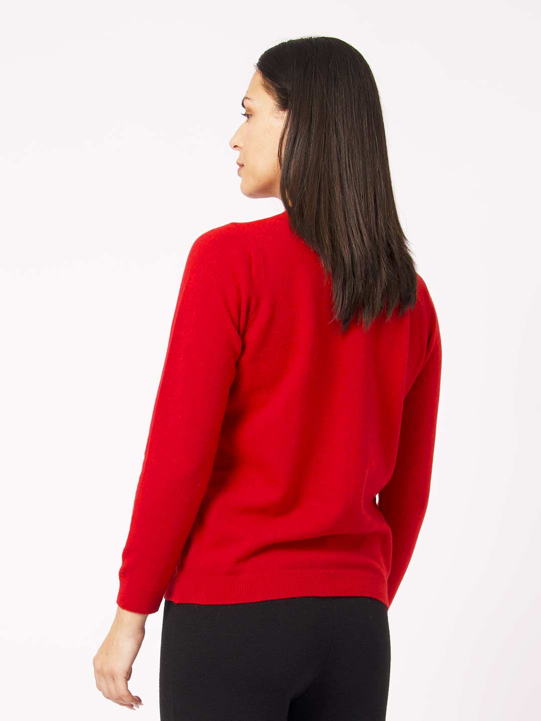 Achega Knitwear Chaquetas - Chaqueta roja de mujer de lana de cordero con escote redondo y botones