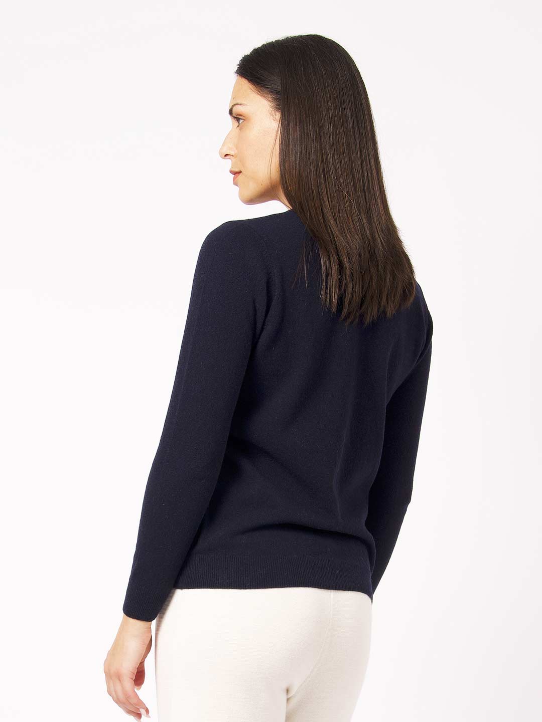 Achega Knitwear Cardigan - Women's navy blue lambswool Cardigan with V-neck and buttons