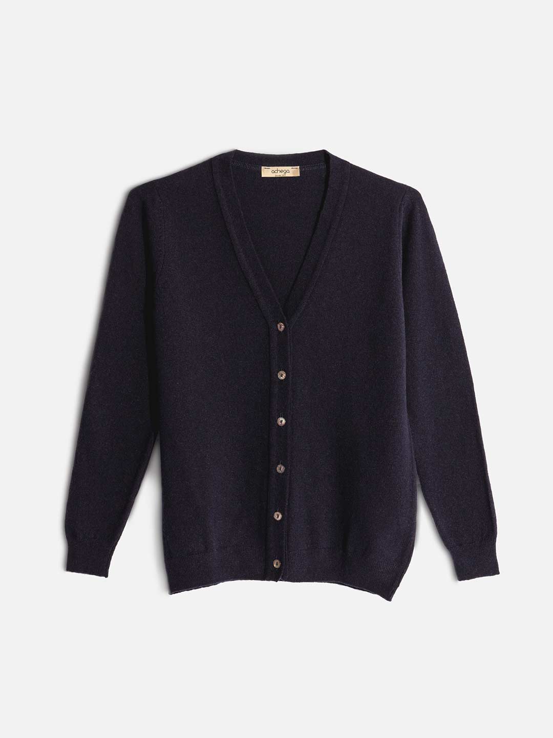 Achega Knitwear Cardigan - Women's navy blue lambswool Cardigan with V-neck and buttons