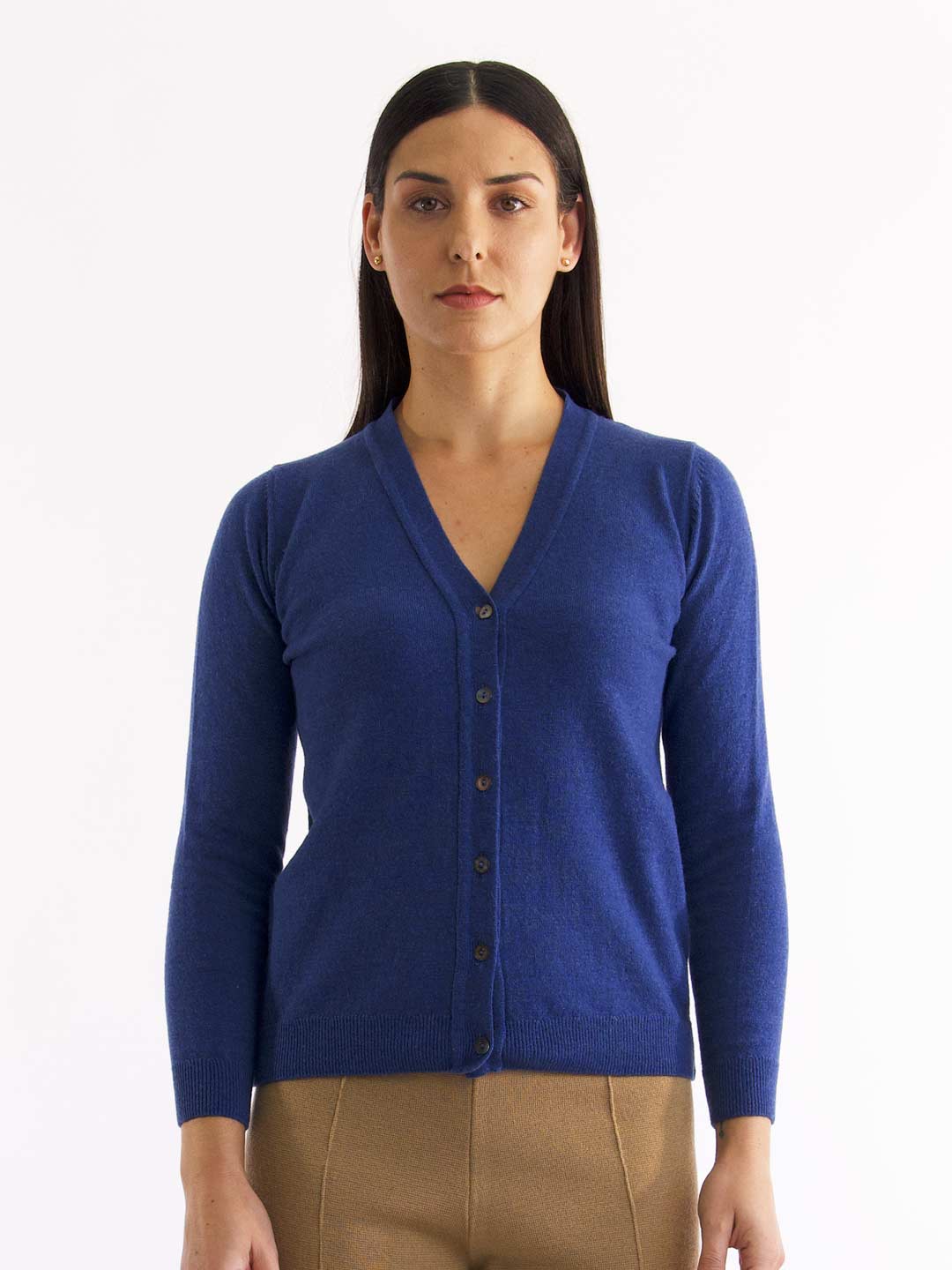 Achega Knitwear Cardigan - Women's indigo blue lambswool Cardigan with v-neck and buttons