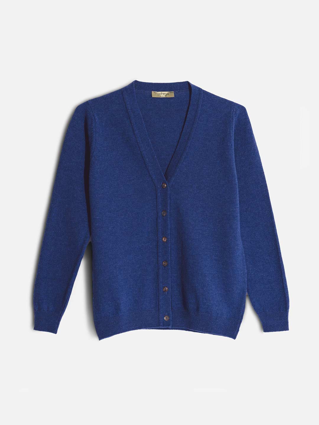 Achega Knitwear Cardigan - Women's indigo blue lambswool Cardigan with v-neck and buttons
