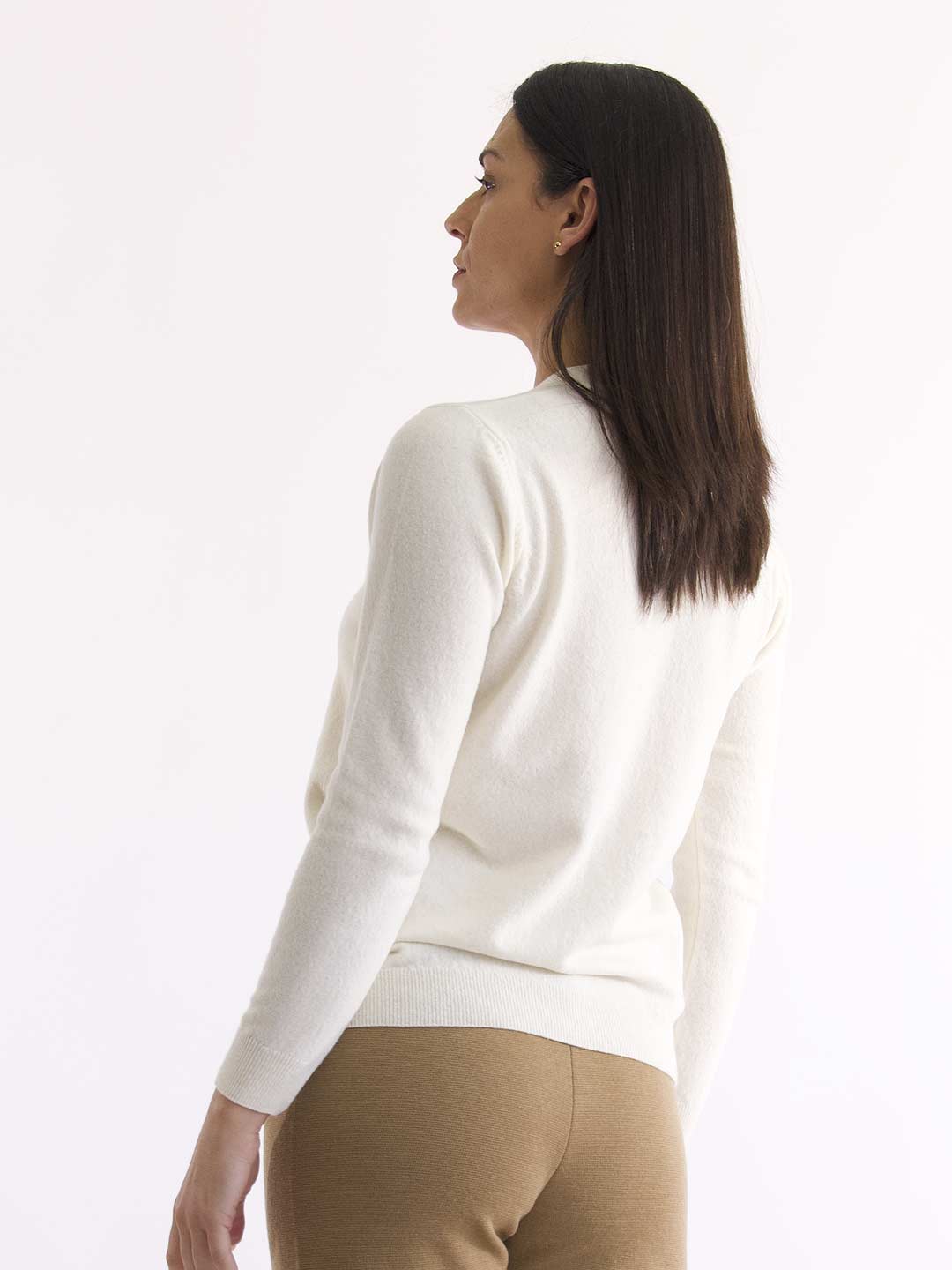 Achega Knitted Cardigan - Women's white lambswool Cardigan with V-neck and buttons