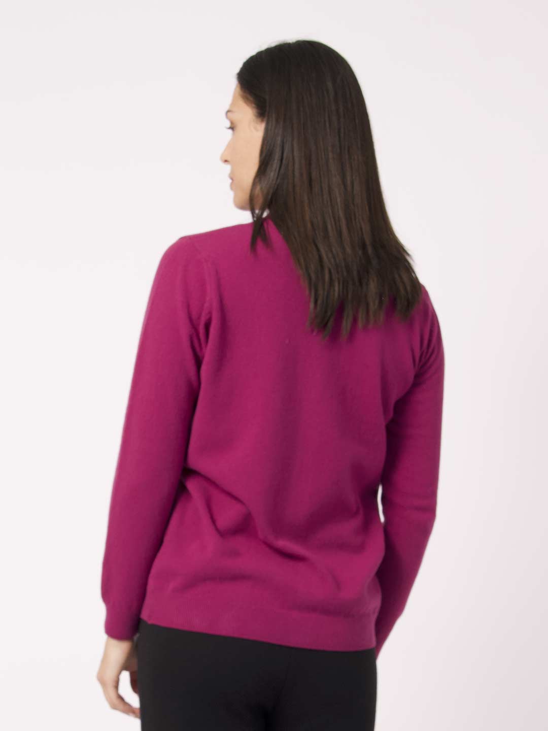 Achega Knitwear Cardigan - Women's crimson pink lambswool Cardigan with v-neck and buttons
