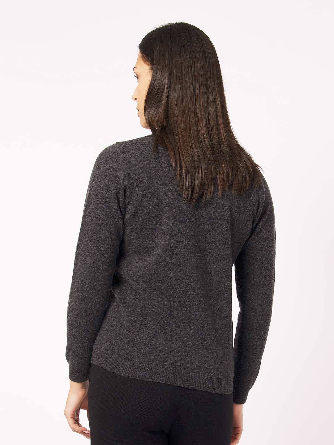 Achega Knitted Cardigan - Women's gray lambswool Cardigan with V-neck and buttons