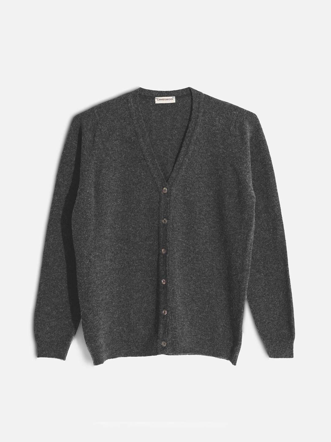 Achega Knitted Cardigan - Women's gray lambswool Cardigan with V-neck and buttons