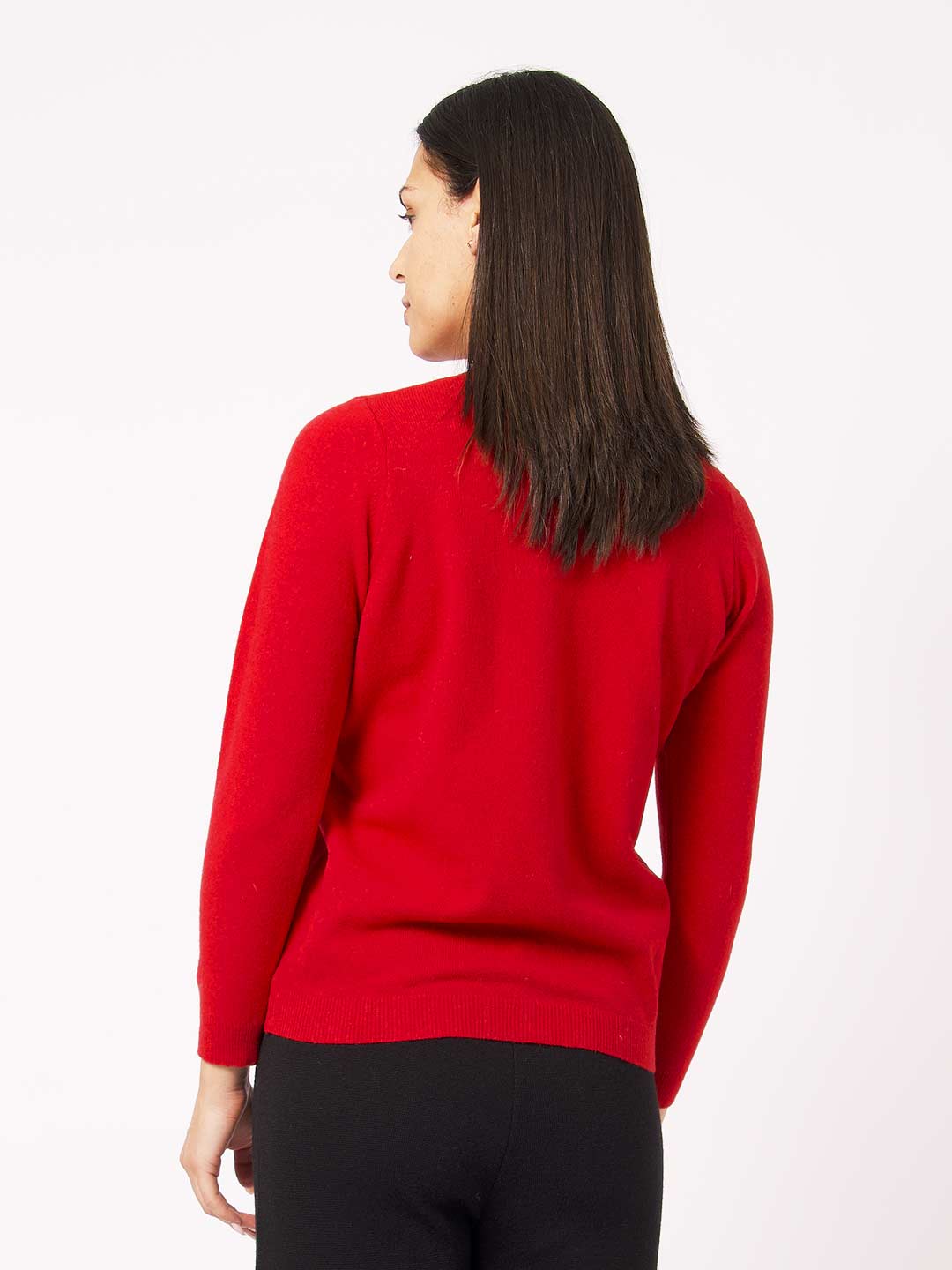 Achega Knitted Cardigan - Women's red lambswool Cardigan with V-neck and buttons