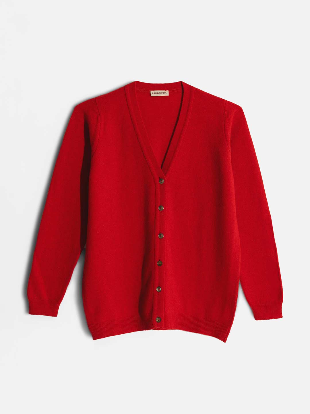 Achega Knitted Cardigan - Women's red lambswool Cardigan with V-neck and buttons