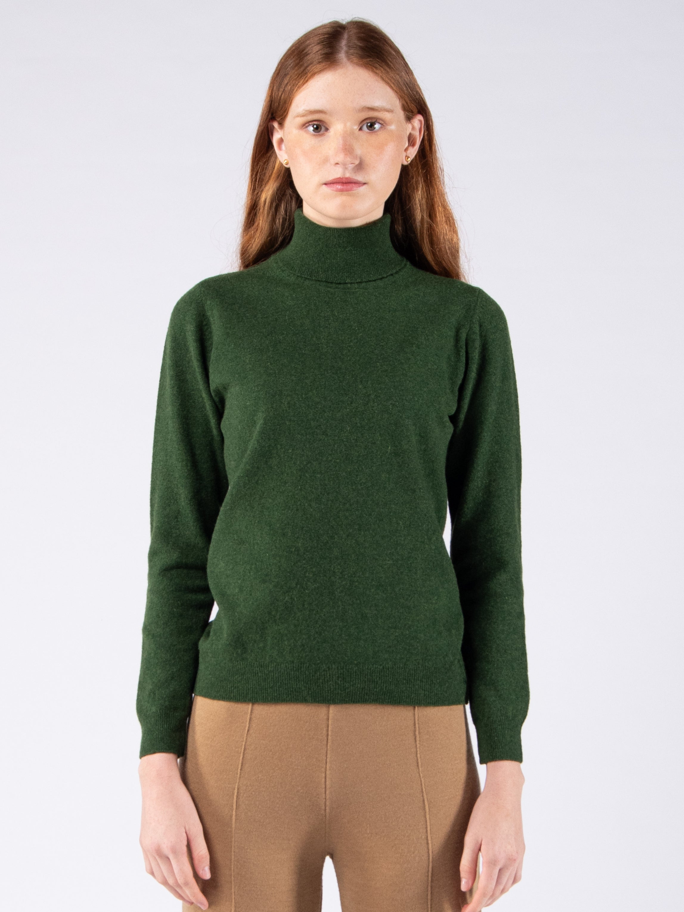 Blusa de Gola Alta em Lambswool - Verde Musgo