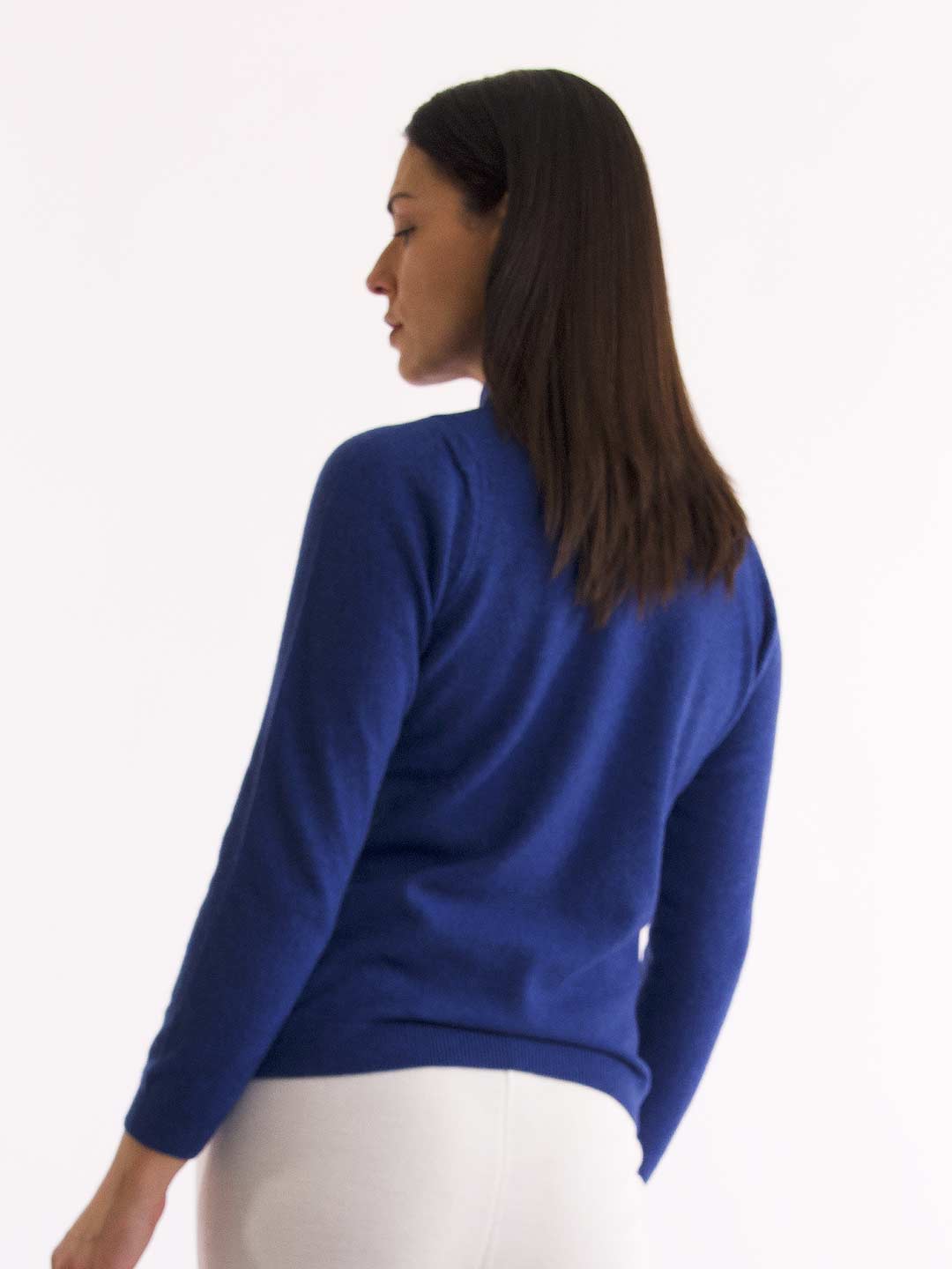 Polos de Manga Comprida Achega - Polo de malha azul indigo com botões em lambswool