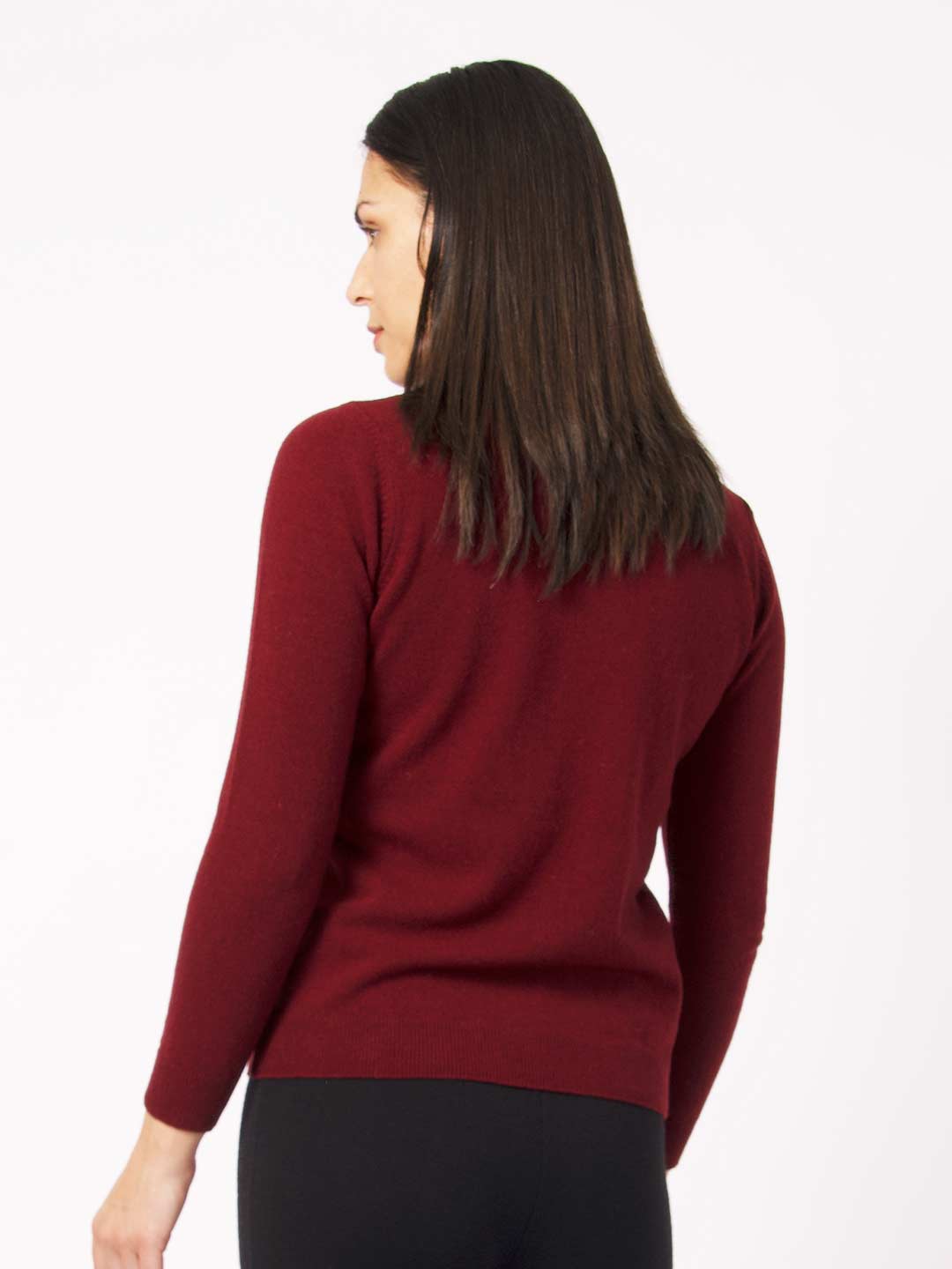 Polos de Manga Comprida Achega - Polo de malha bordeaux com botões em lambswool