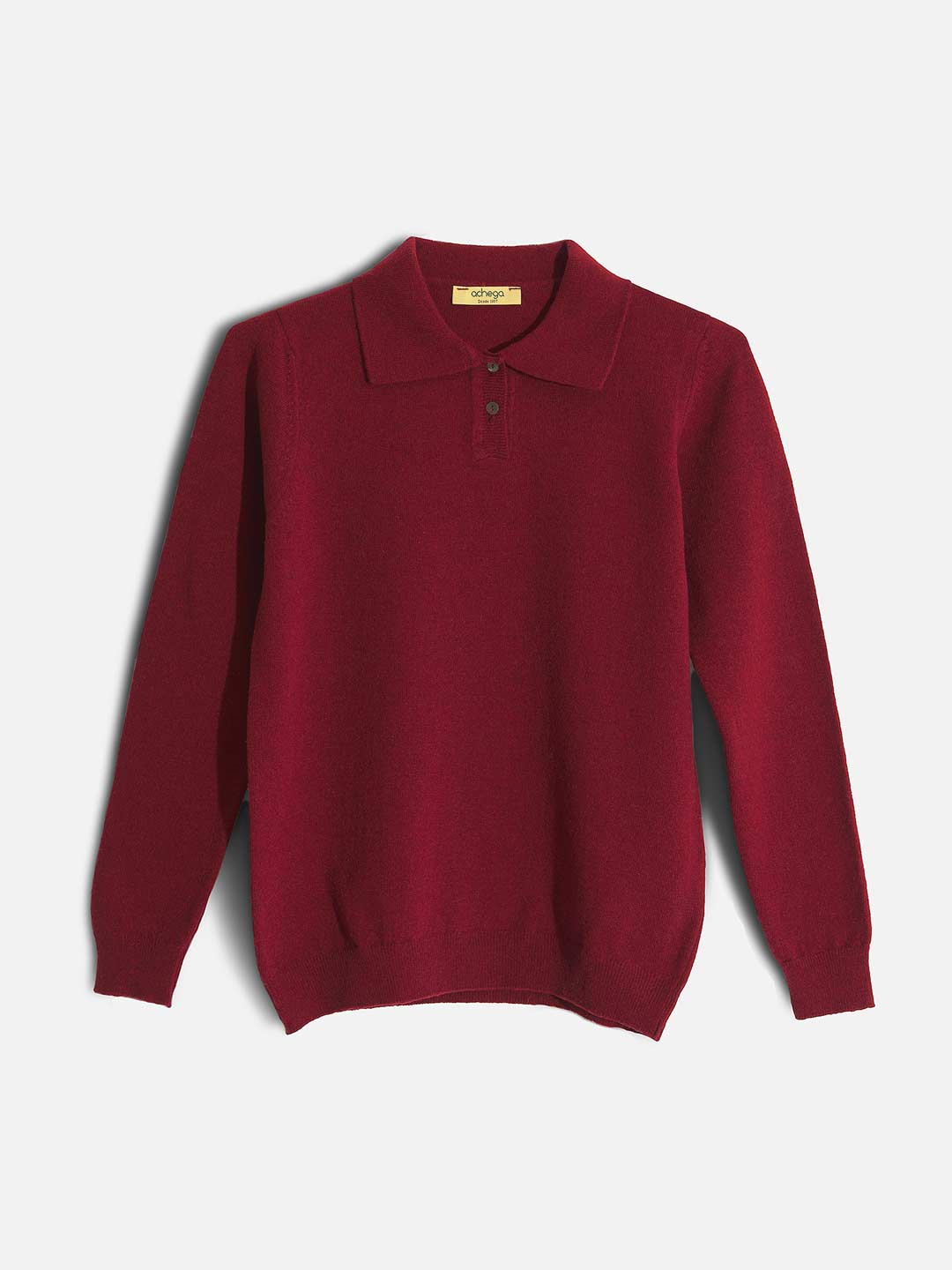 Polos de Manga Comprida Achega - Polo de malha bordeaux com botões em lambswool