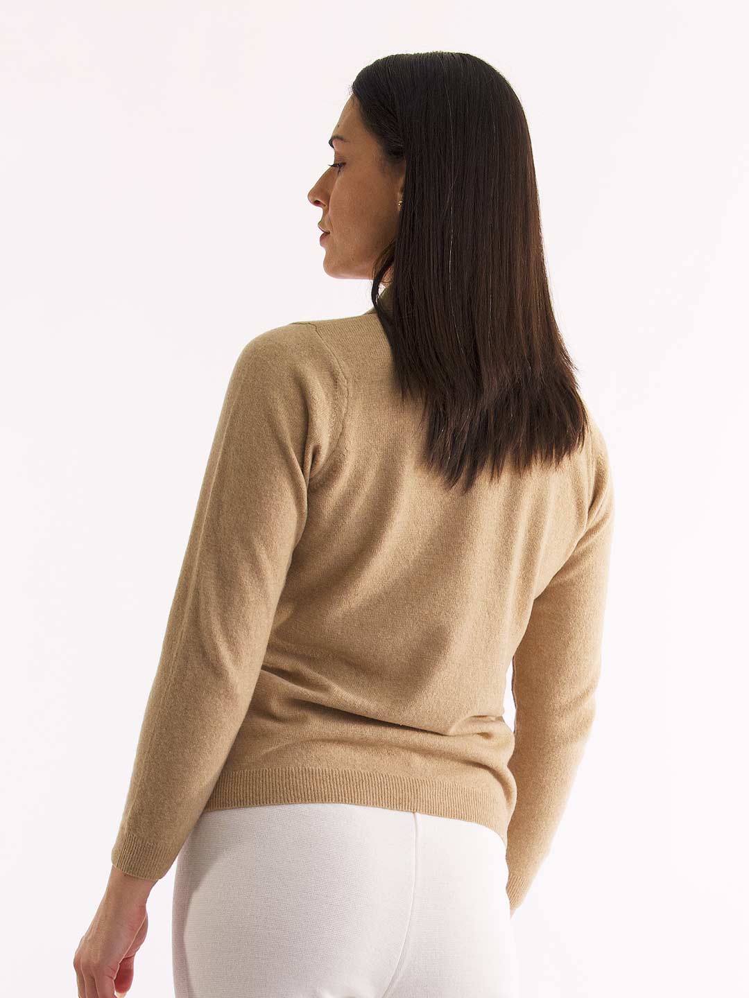 Polos de Manga Comprida Achega - Polo de malha camel com botões em lambswool