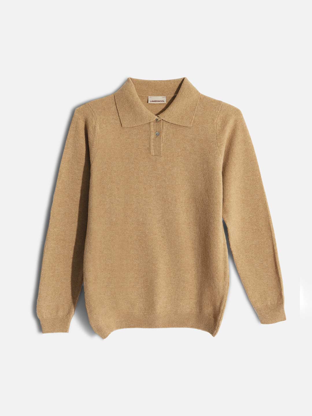 Polos de Manga Comprida Achega - Polo de malha camel com botões em lambswool