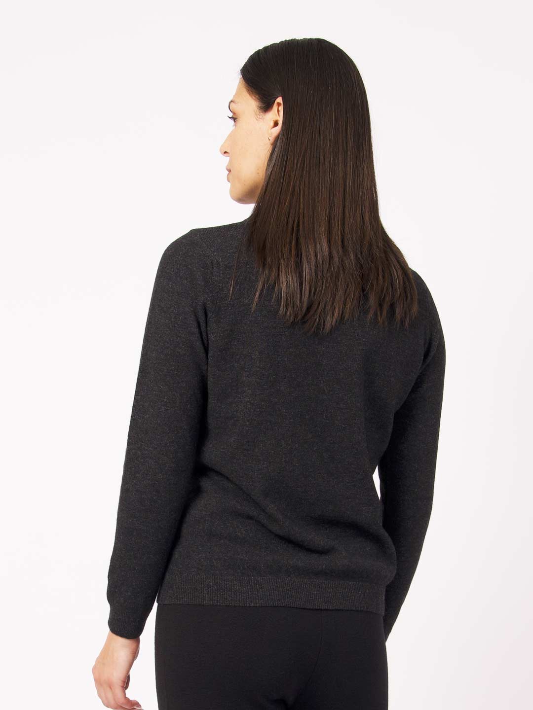 Achega Long Sleeve Polos - Grey knitted polo with lambswool buttons