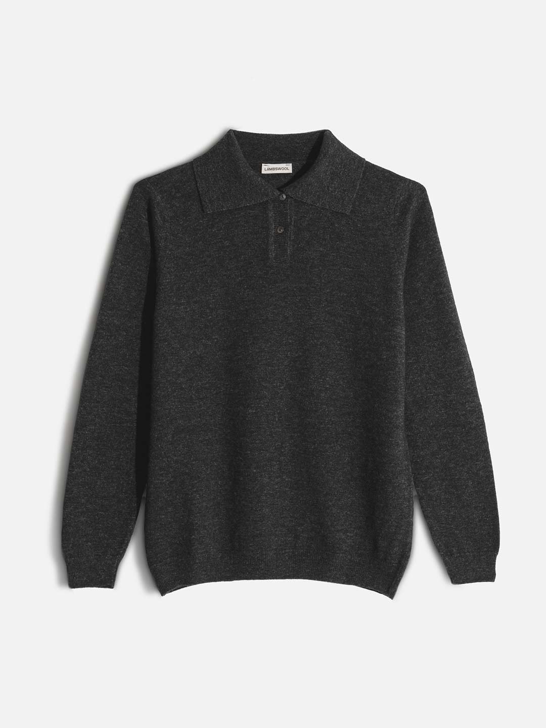 Achega Long Sleeve Polos - Grey knitted polo with lambswool buttons