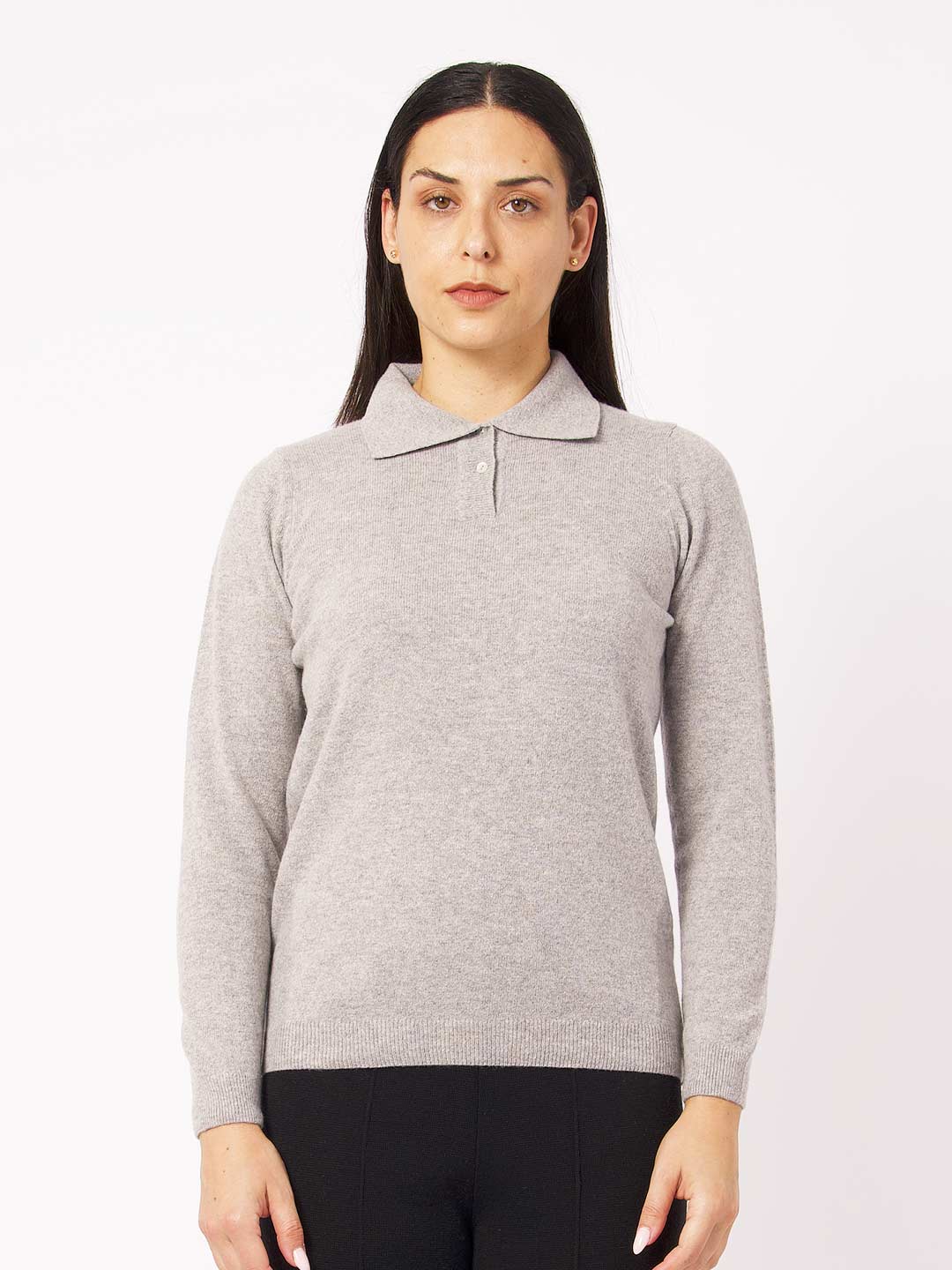 Polos de Manga Comprida Achega - Polo de malha cinza com botões em lambswool