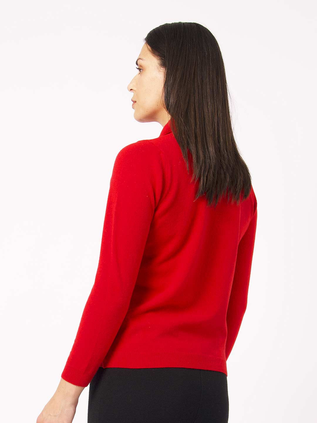 Achega Long Sleeve Polos - Red knitted polo with lambswool buttons