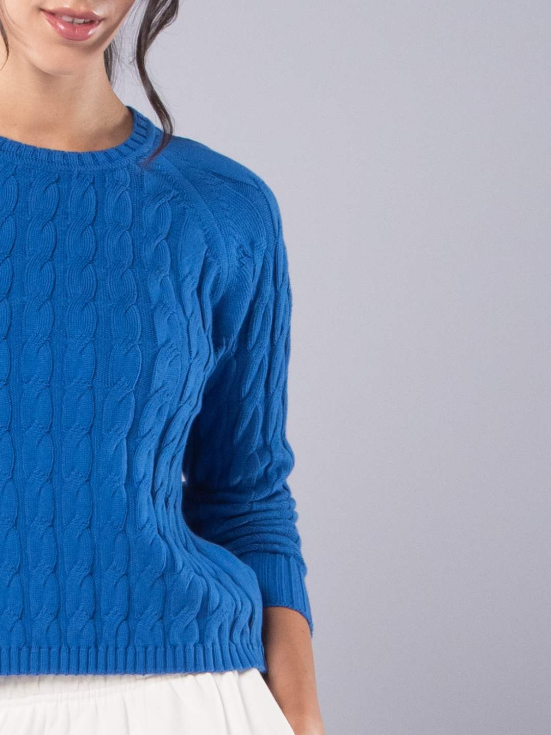 Camisolas de Malha Achega - Camisola de malha para senhora em algodão orgânico na cor azul cobalto