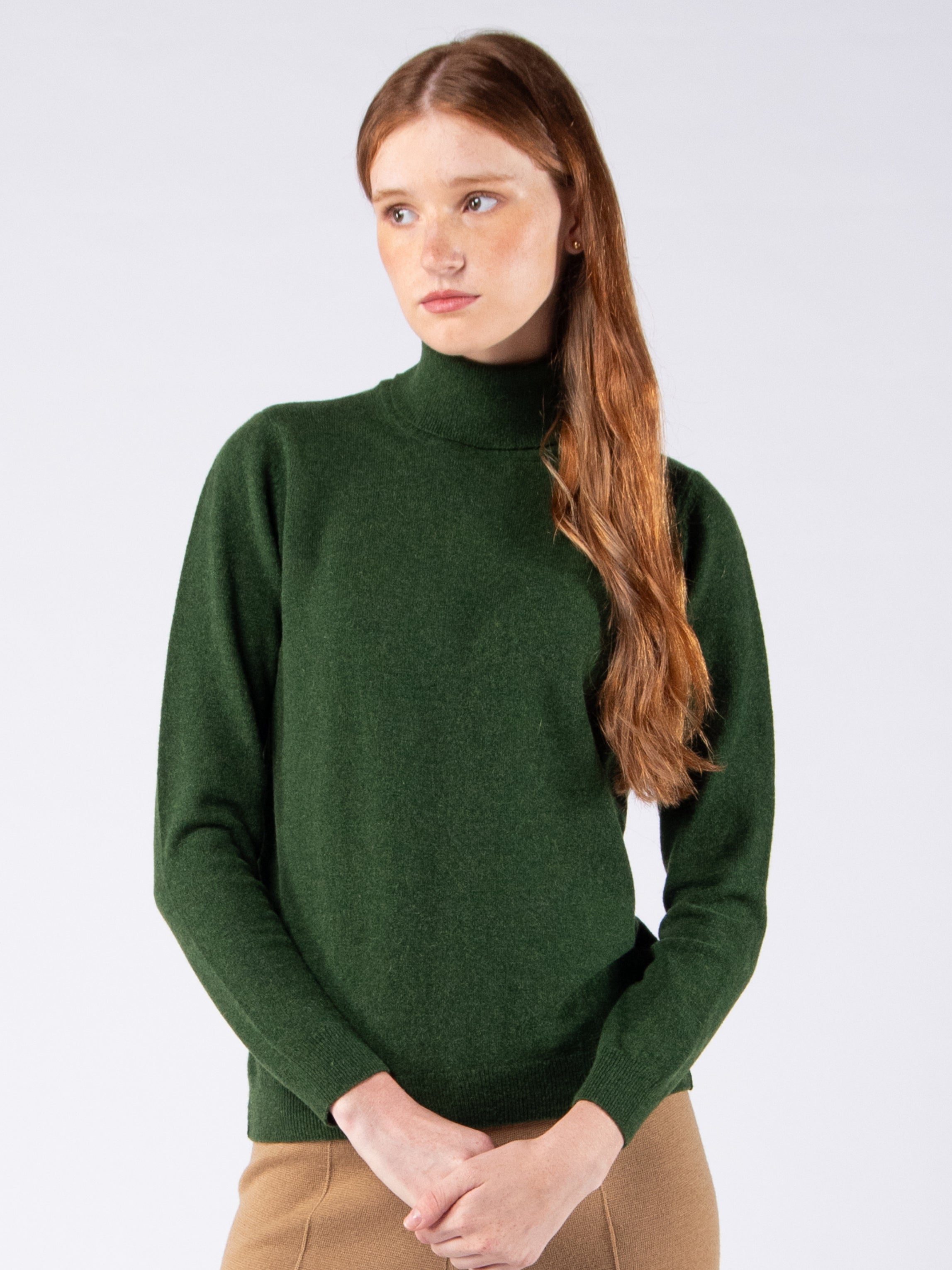 Blusa de Gola Alta em Lambswool - Verde Musgo