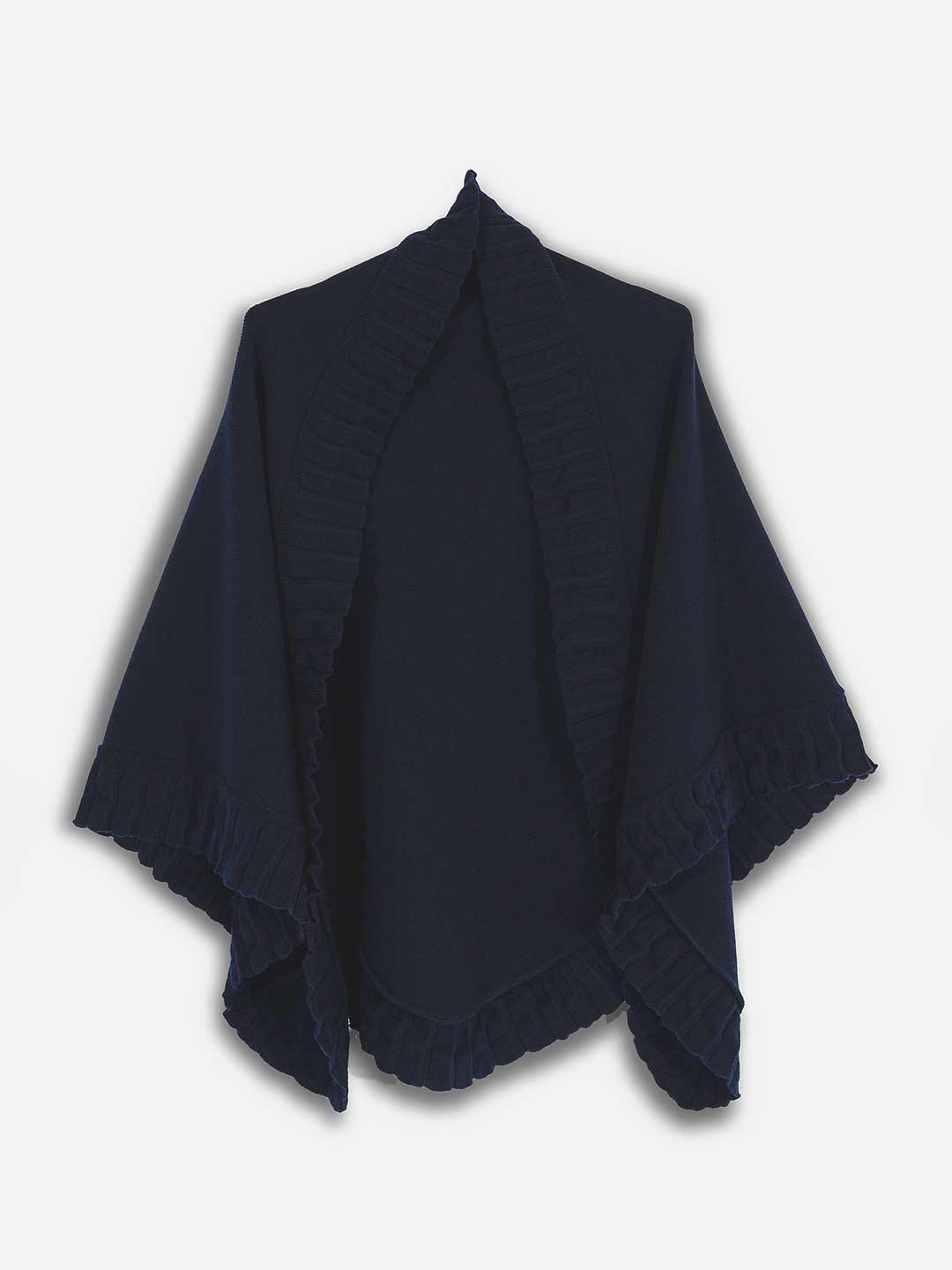 Xailes de Malha Achega - Xaile de malha feminino em lambswool na cor azul marinho