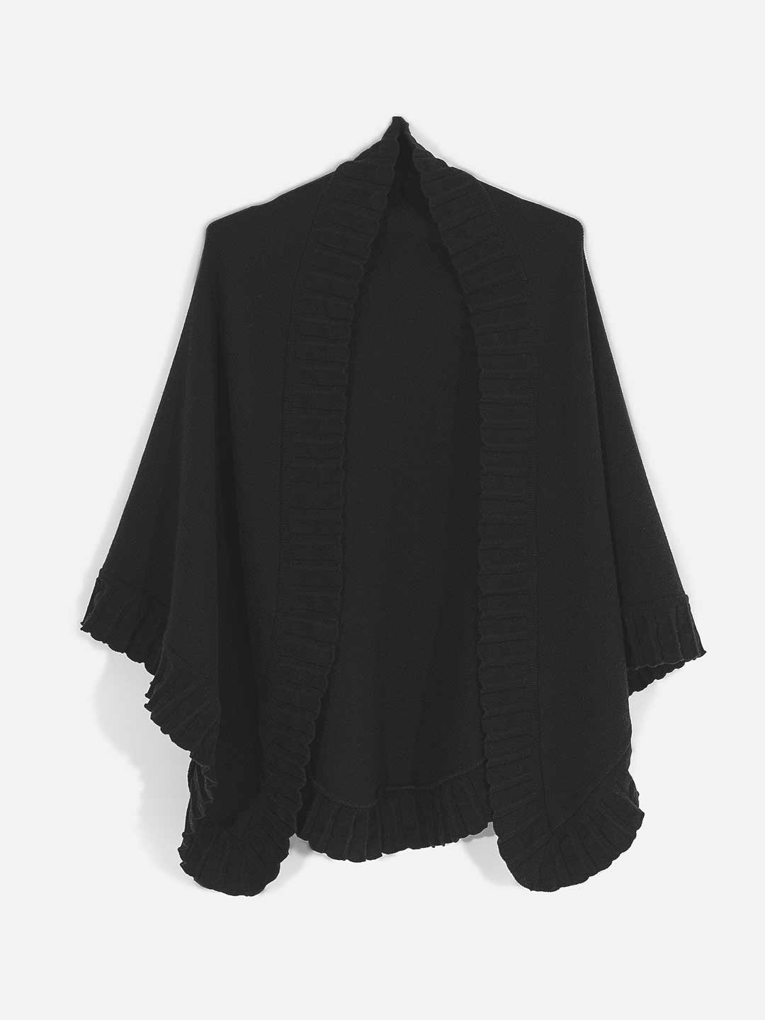 Achega Knitted Shawls - Women's knitted shawl in black lambswool