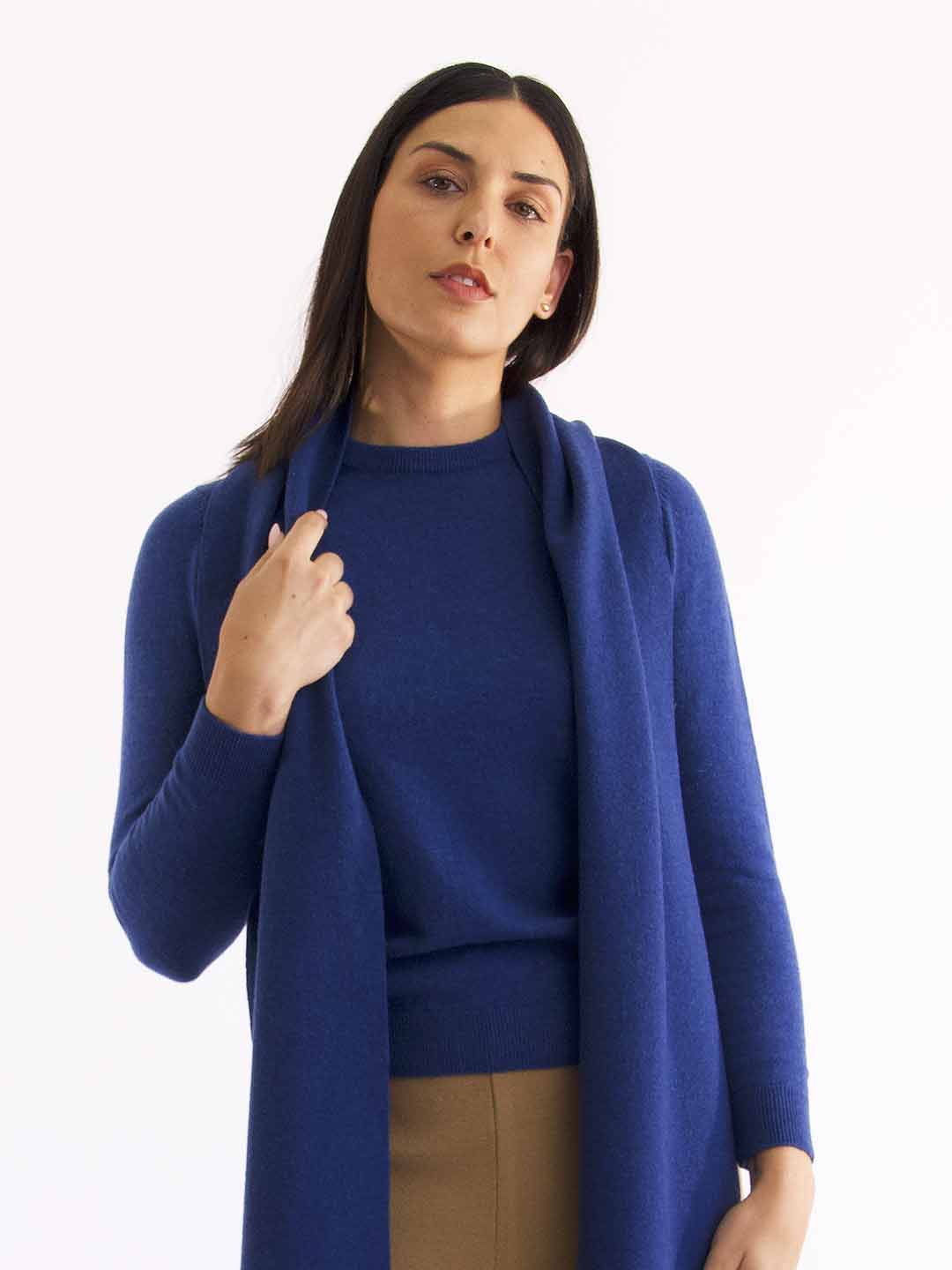 Cachecóis Achega - Cachecol Azul Indigo em Lambswool