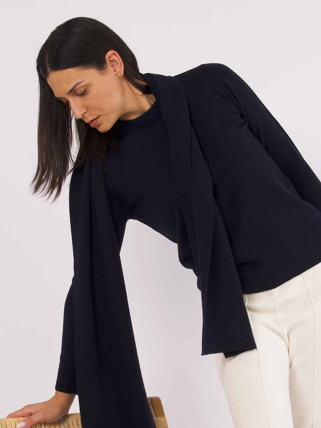 Cachecóis Achega - Cachecol Azul Marinho em Lambswool