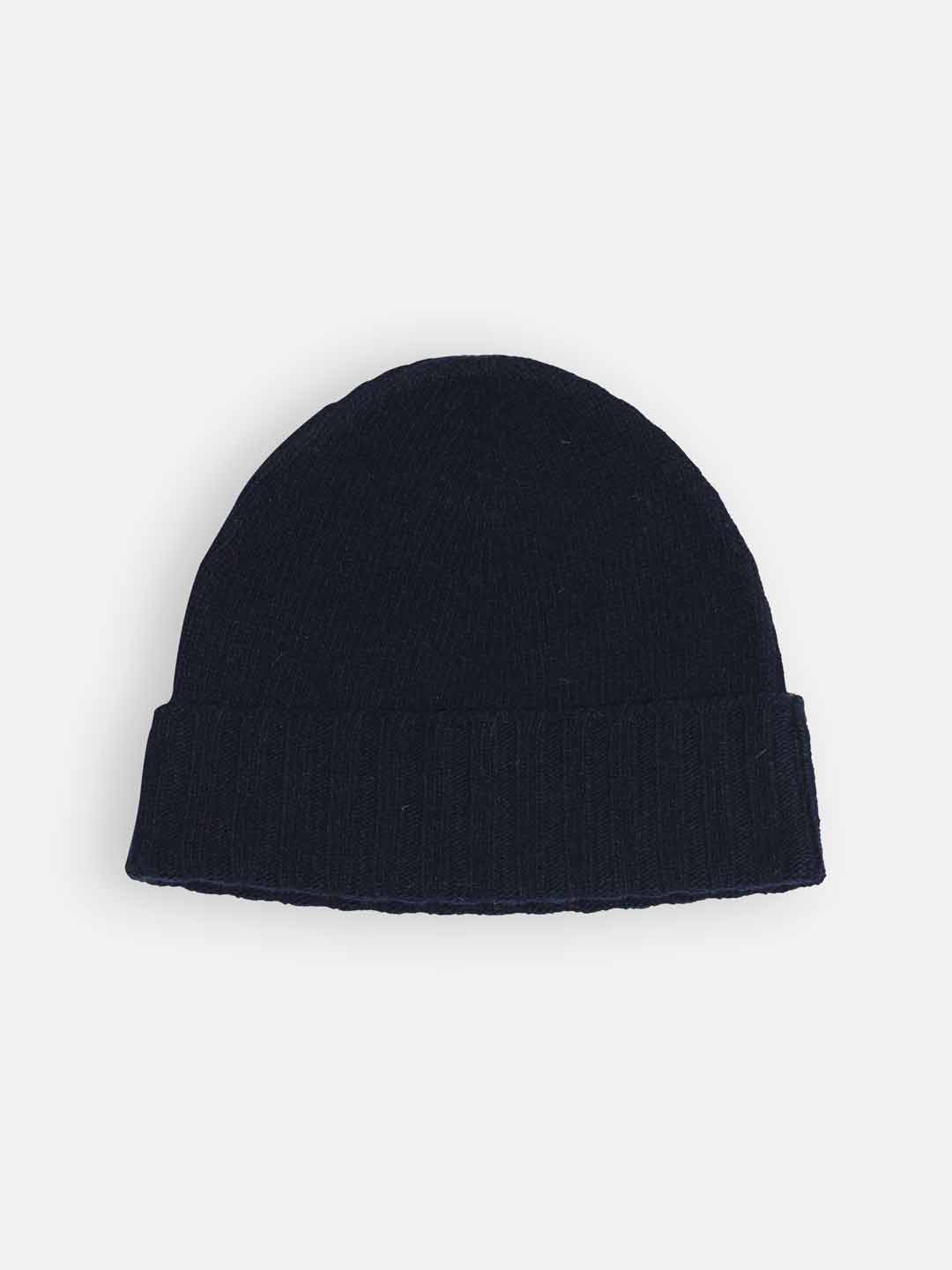 Achega Knitted Caps - Women's knitted cap in navy blue lambswool