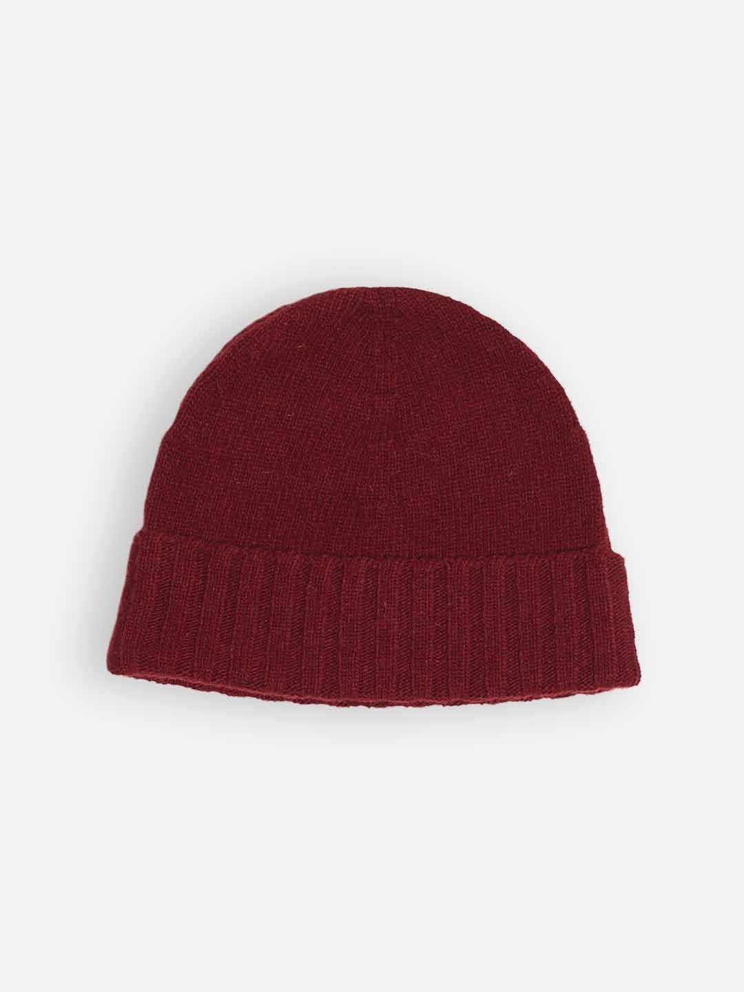 Achega Knitted Caps - Women's knitted cap in lambswool in bordeaux color